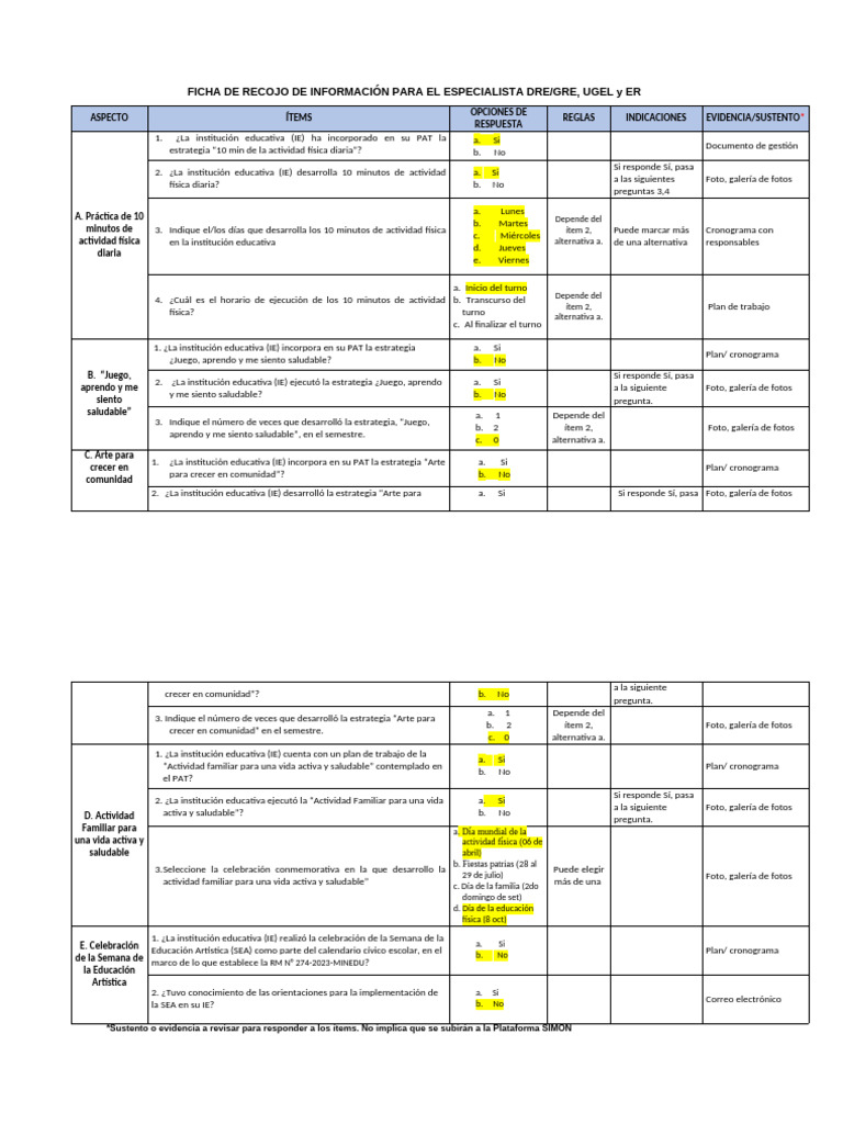 Ficha de Recojo de Información Educativa | PDF
