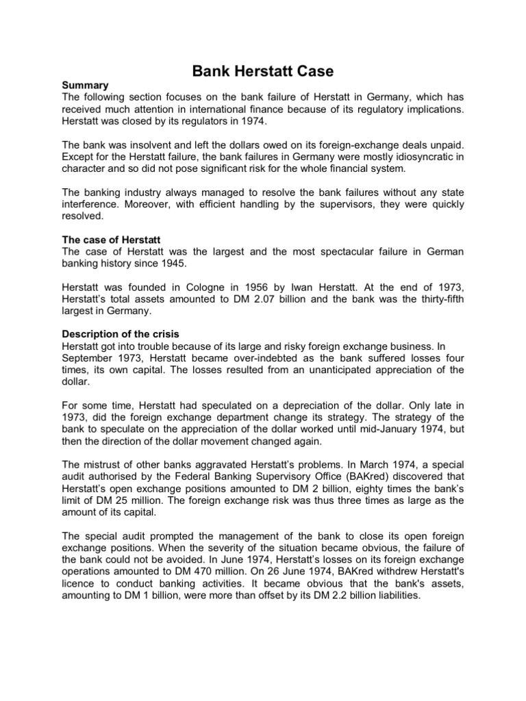 Case Study Bank Herstatt Floating Exchange Rate Foreign Exchange Market