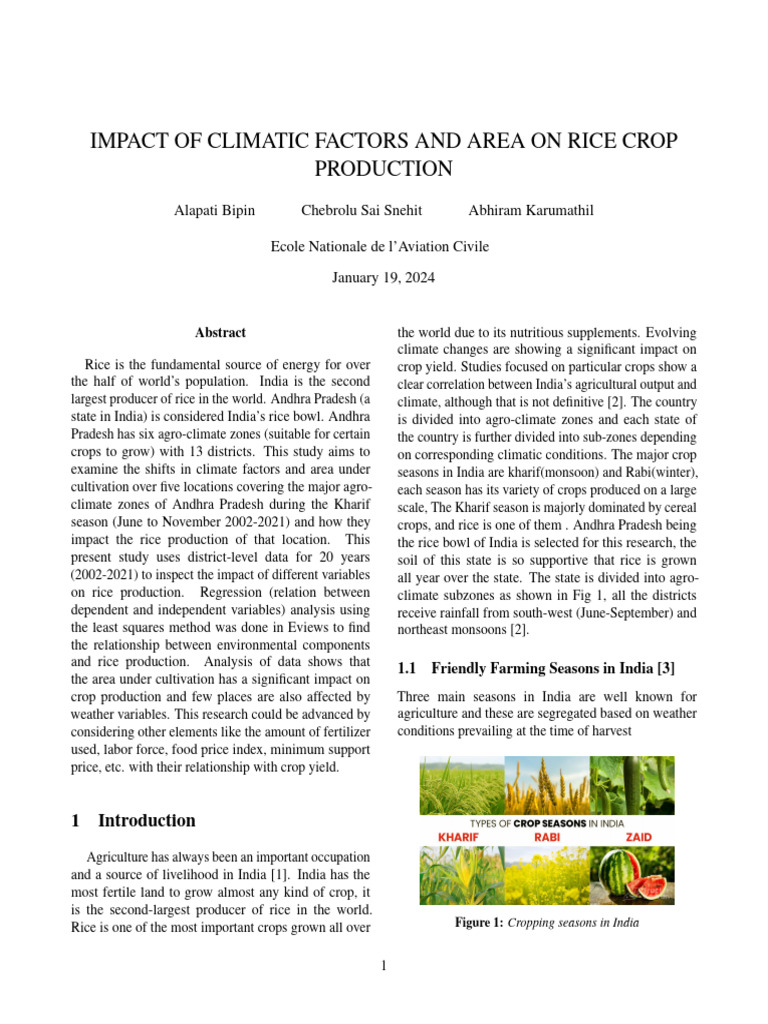 Impact of Climatic Factors and Area On Rice Crop Production | PDF ...