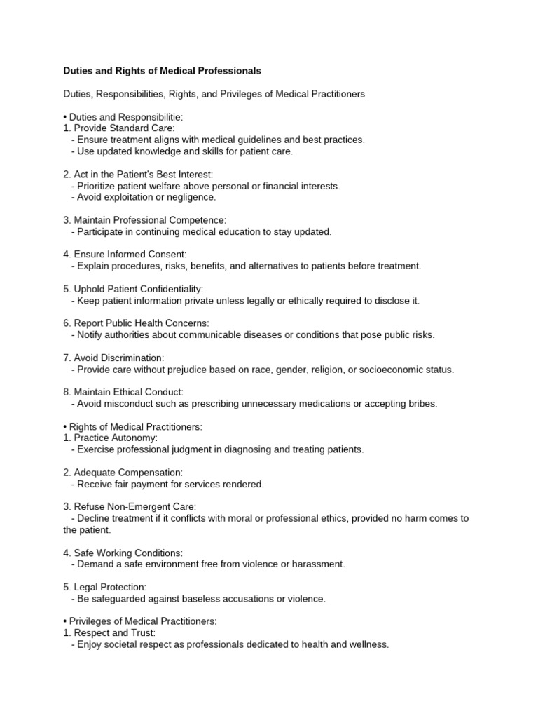 Medical Professionals' Duties and Rights | PDF | Consent | Confidentiality