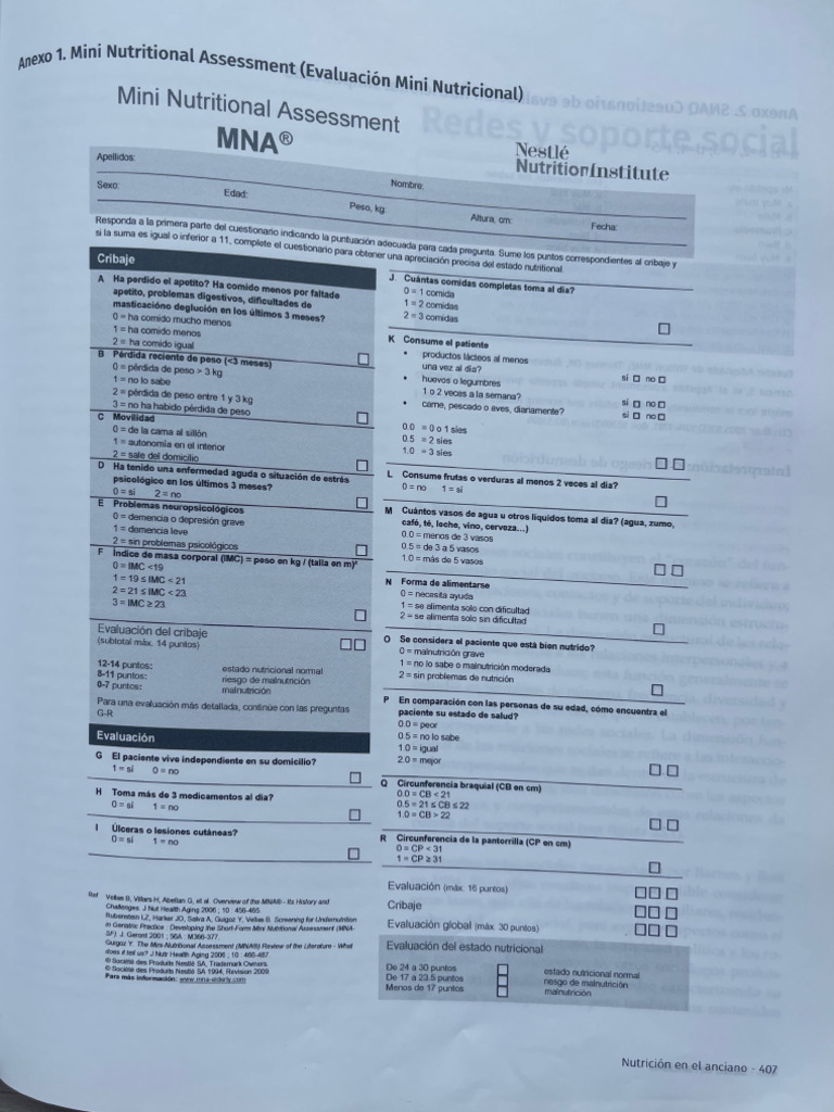 Evaluación Mini Nutricional MNA® | PDF | Alimentos