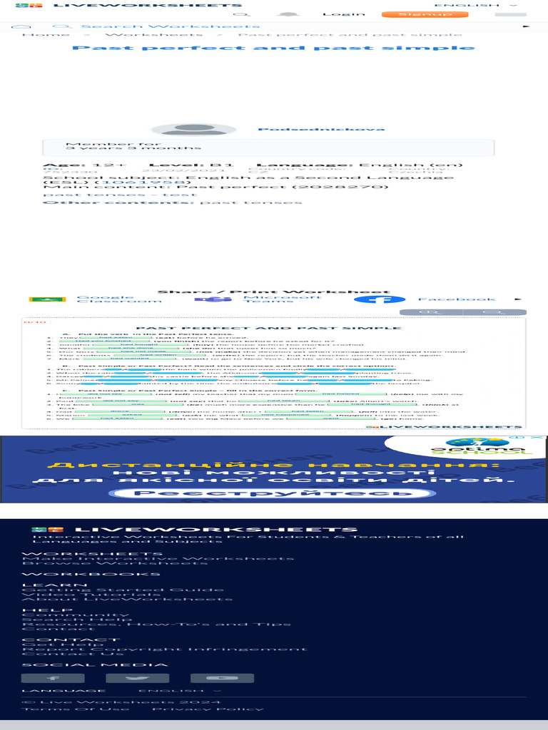 Past Perfect and Past Simple Live Worksheets | PDF