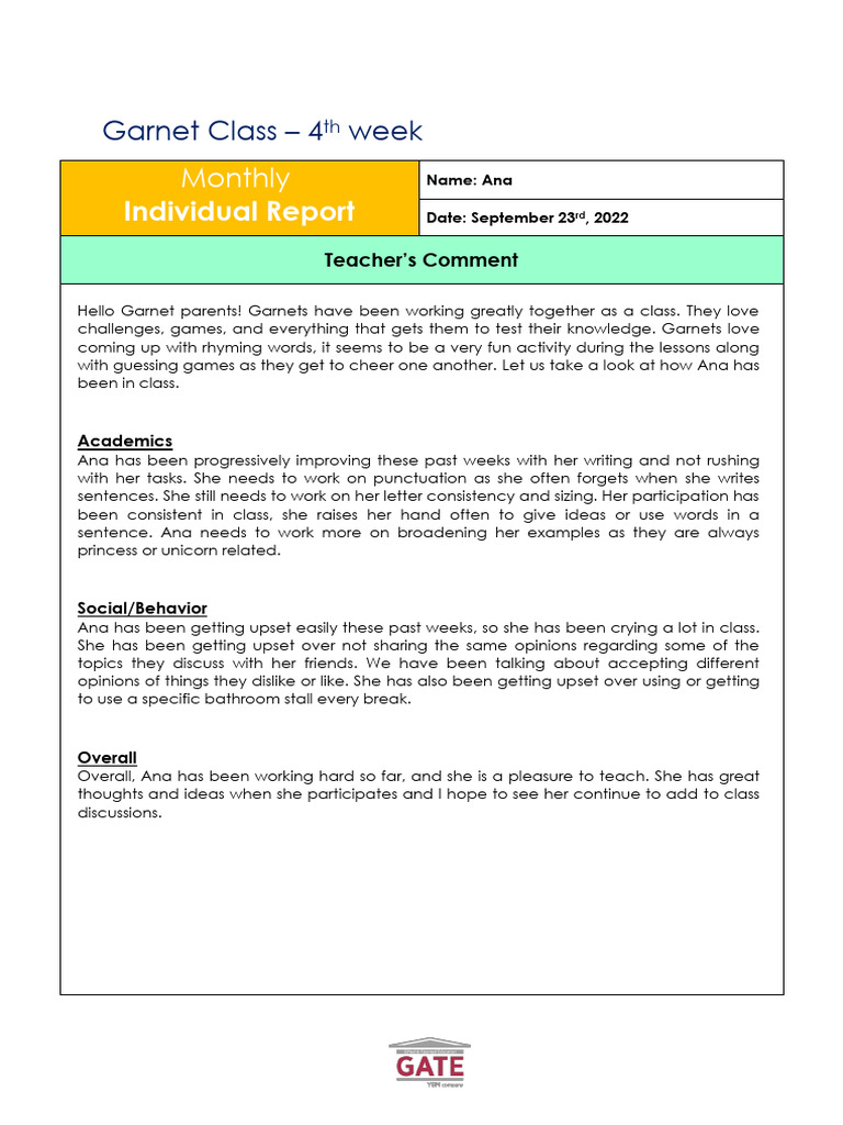 Ana's 4th Week Class Report | PDF