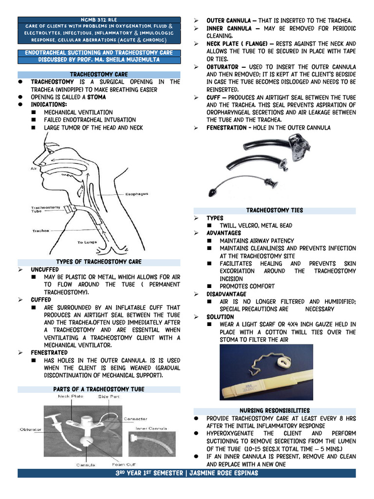 ENDOTRACHEAL SUCTIONING ANND TRACHEOSTOMY CARE | PDF | Clinical ...