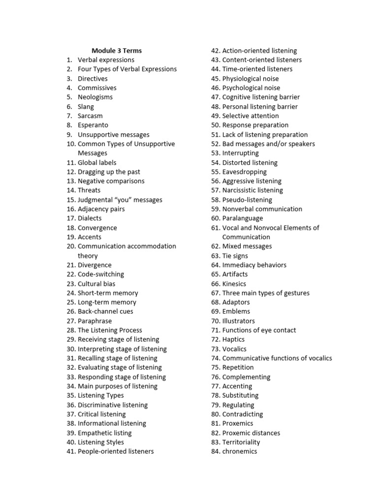 Key Terms in Communication Studies | PDF | Communication | Nonverbal ...