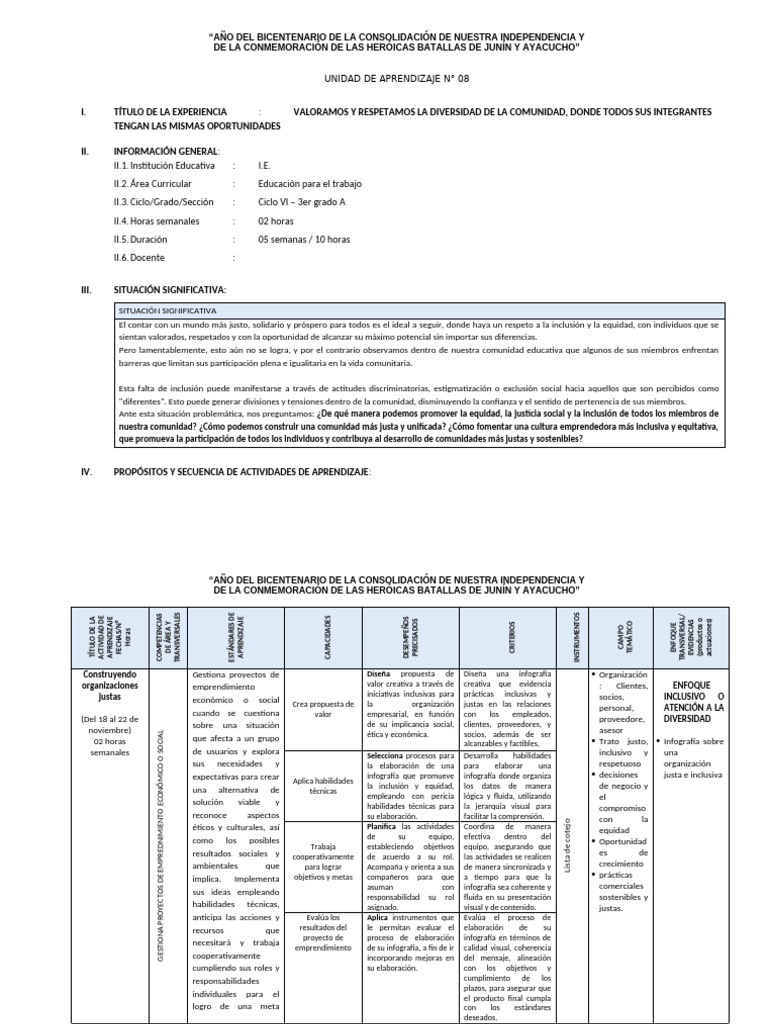 Unidad de Aprendizaje 08 - Tercer Grado... | PDF | Aprendizaje ...