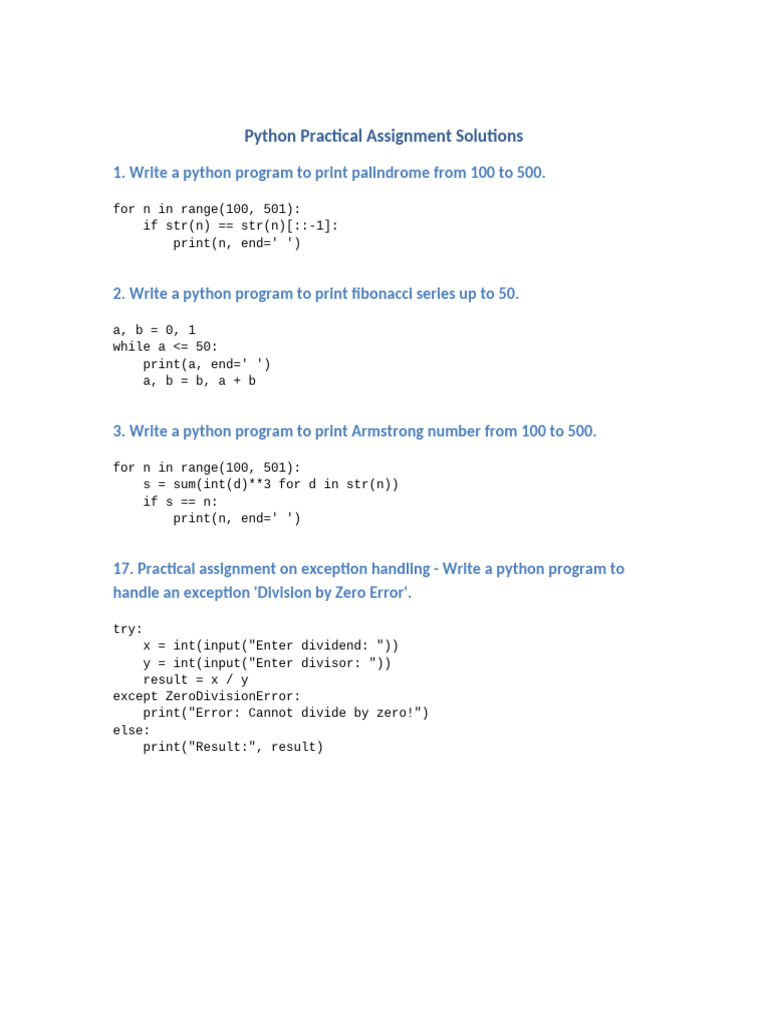 Python Practical Assignment Solutions Full | PDF