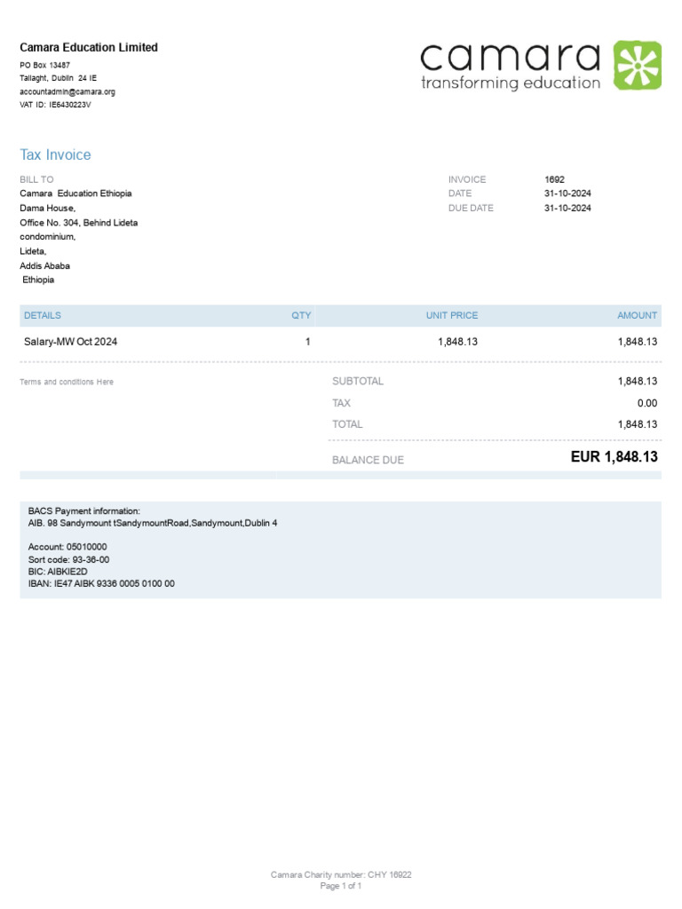 Camara Education Invoice Oct 2024 | PDF