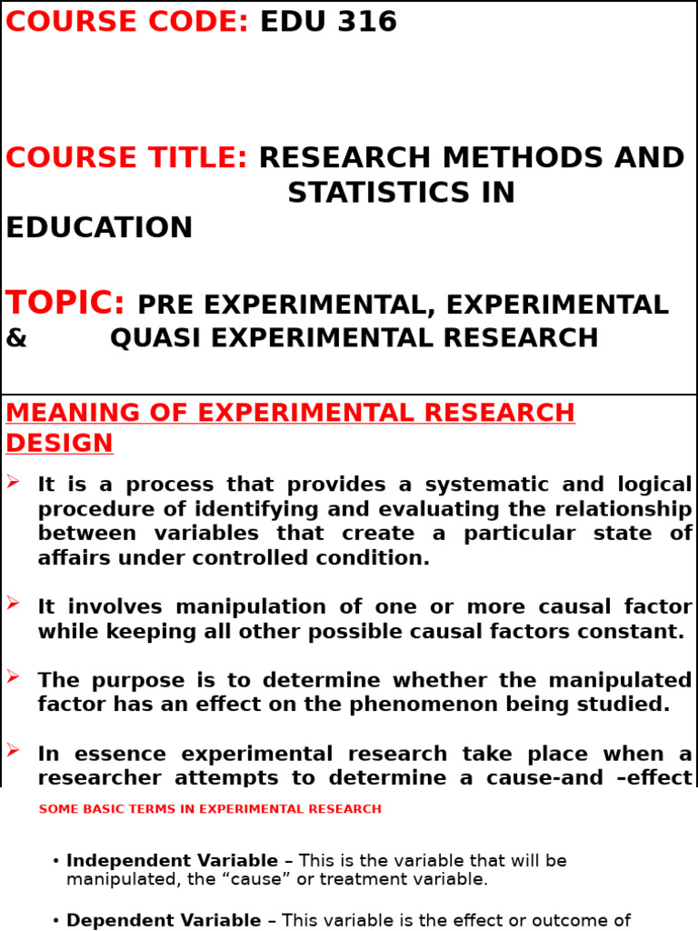 Pre Experimental and True Experimental Research Design | PDF ...