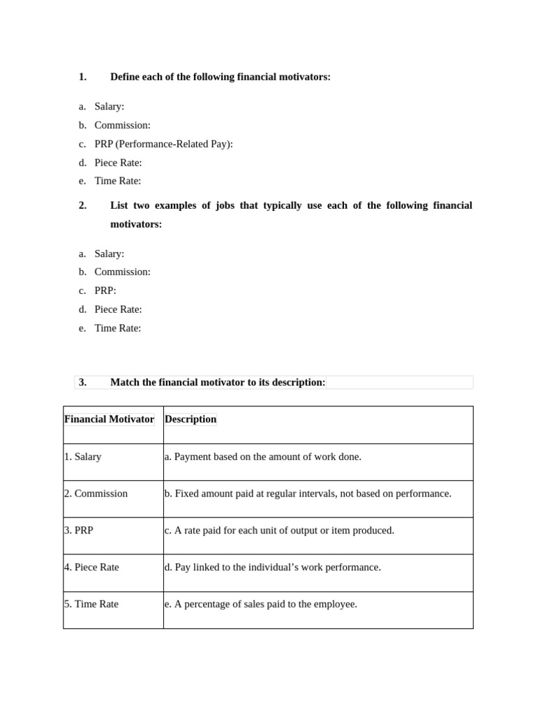 Worksheet Financial Motivators | PDF