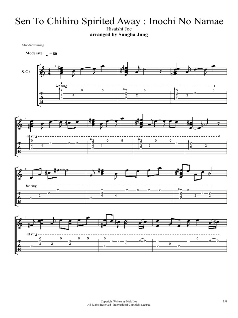 Sungha Jung - Inochi No Namae | PDF