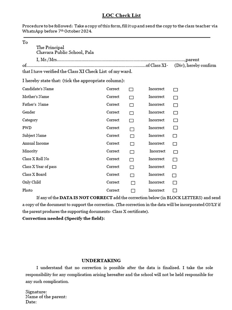 LOC Form Verification Checklist | PDF