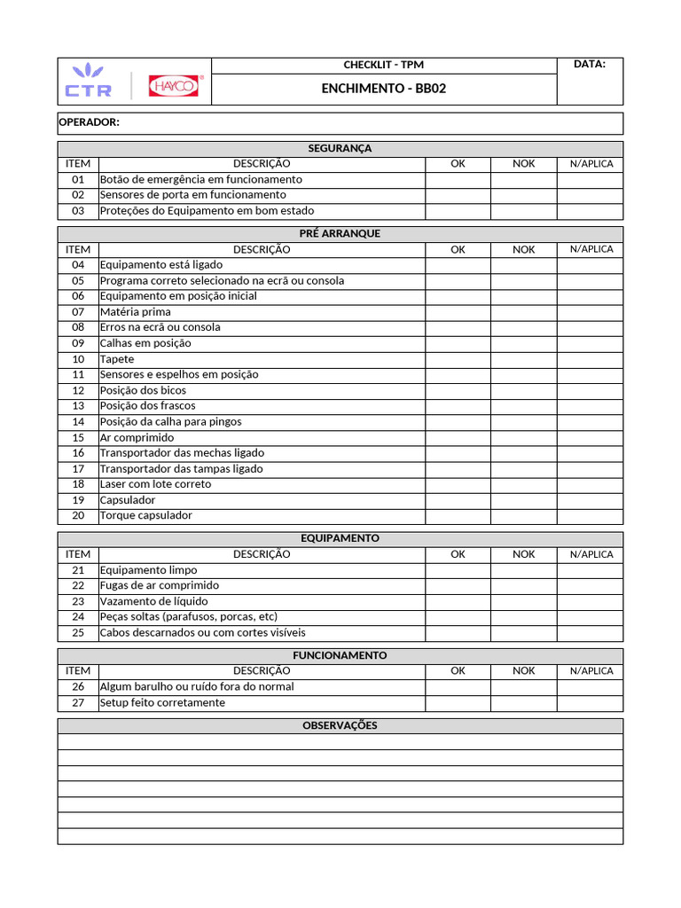 Checklist de Segurança para Equipamentos TPM | PDF