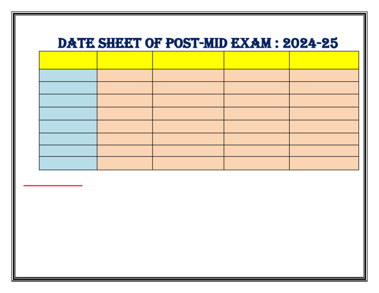 (6th To 8th) Post-Mid Date Sheet 2024-25 Raath International School ...
