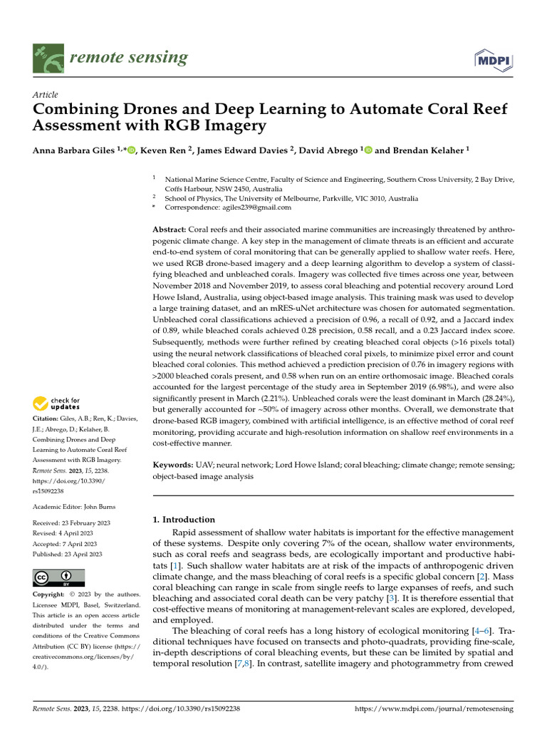 Giles 2023 Combining Drones and Deep Learning To Automate Coral Reef ...