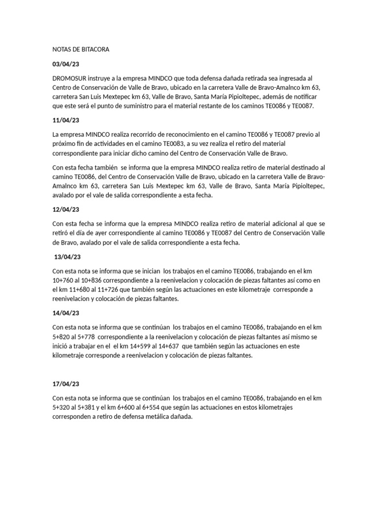 Notas de Bitacora | PDF