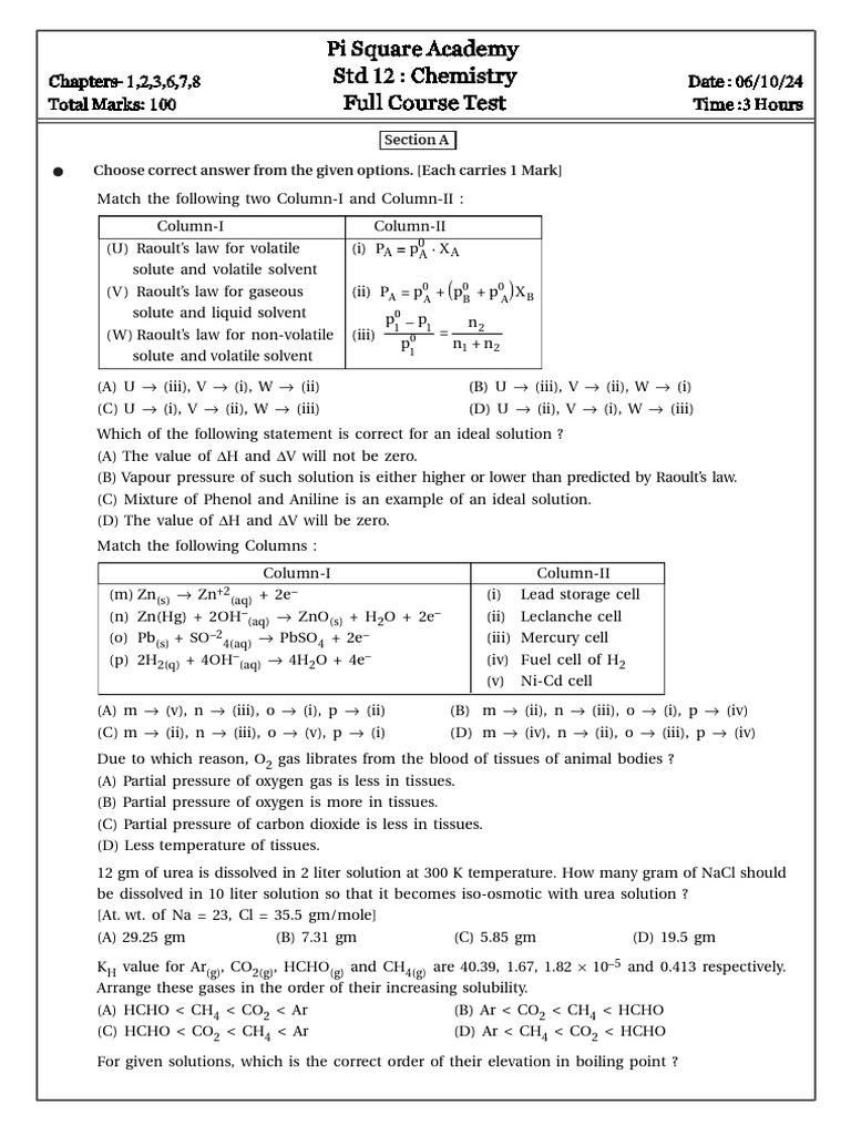 Std 12 Chemistry Full Course Test Guide | PDF | Reaction Rate ...