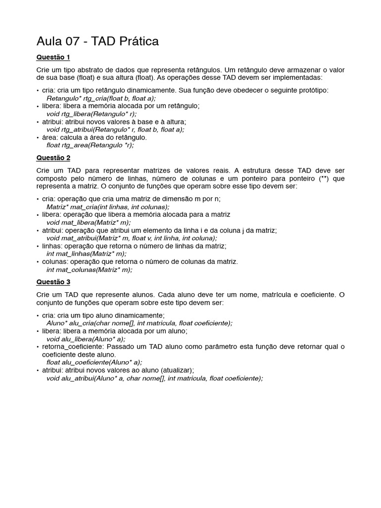TADs: Retângulos, Matrizes e Alunos | PDF