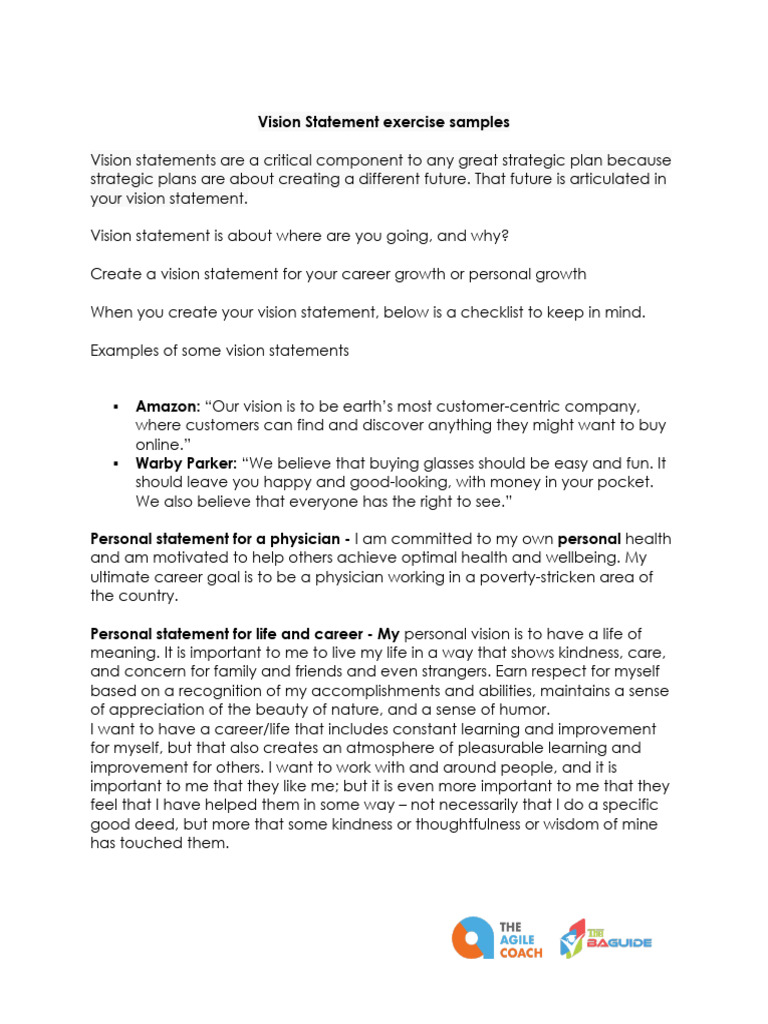 Vision Statement Excercise | PDF