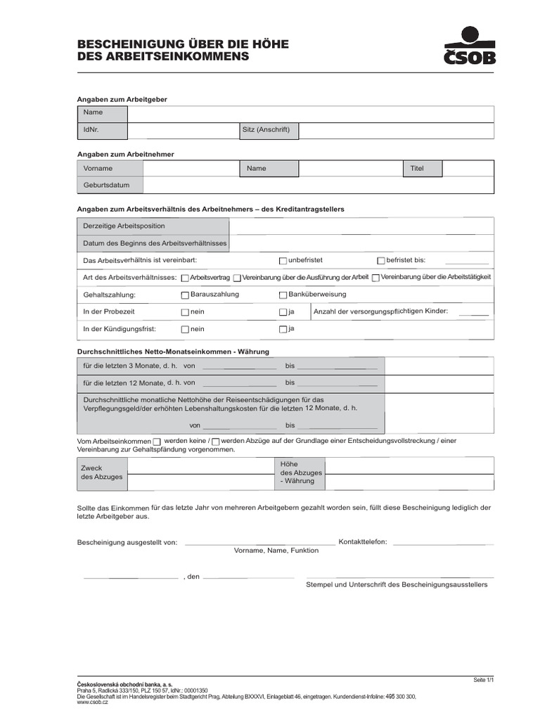 Csob Potvrzeni o Prijmu de | PDF