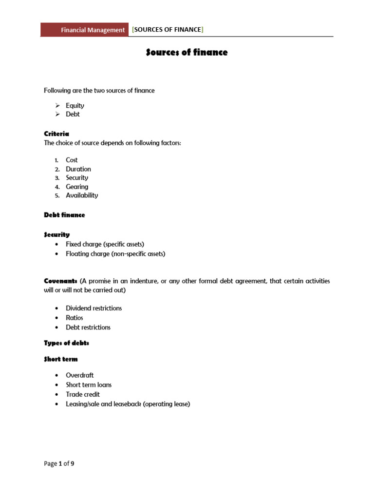 Sources of Finance Overview | PDF | Bonds (Finance) | Preferred Stock