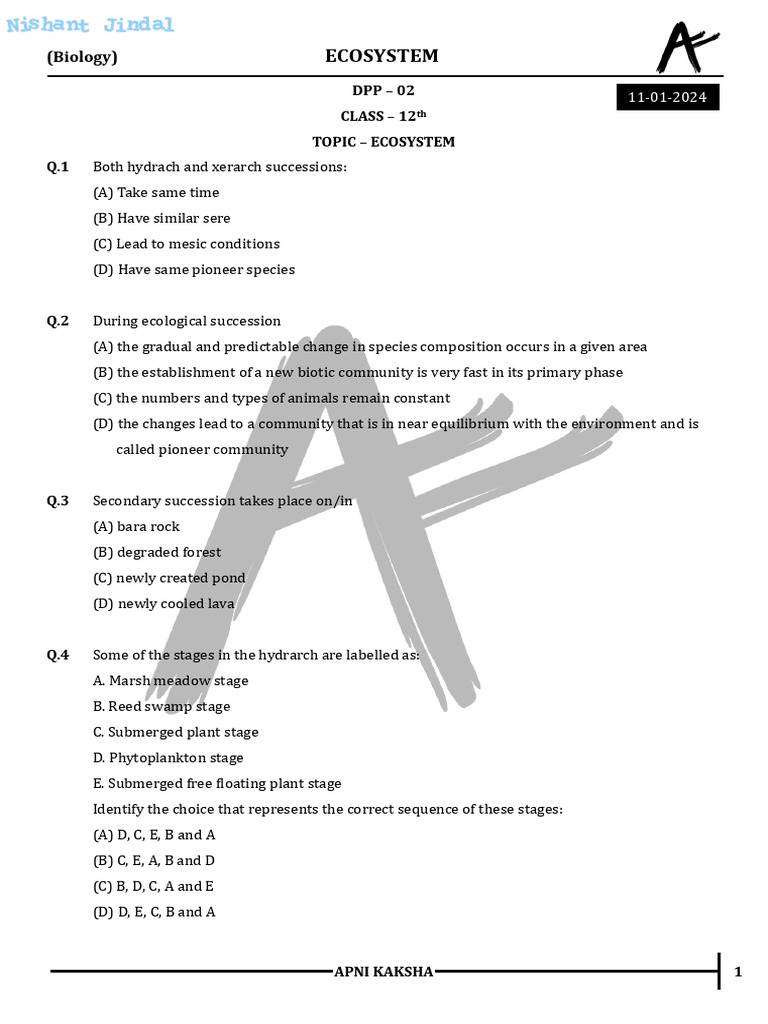 DPP 02 Ecosystem Energy Flow Ecological Successio NJ 247 | PDF ...