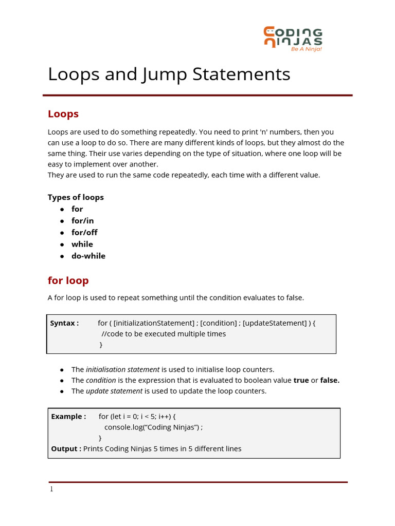 GP_JS_Loops_Jump_Statements | PDF | Control Flow | Computer Programming