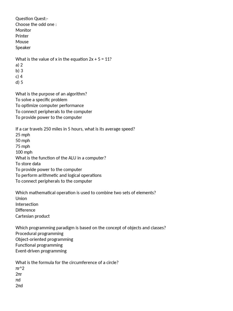 Technical Quiz Questions Collection Pdf