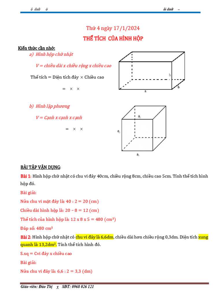 5Z1. NDBH. 17.1- THỂ TÍCH HÌNH HỘP CHỮ NHẬT - HÌNH LẬP PHƯƠNG | PDF