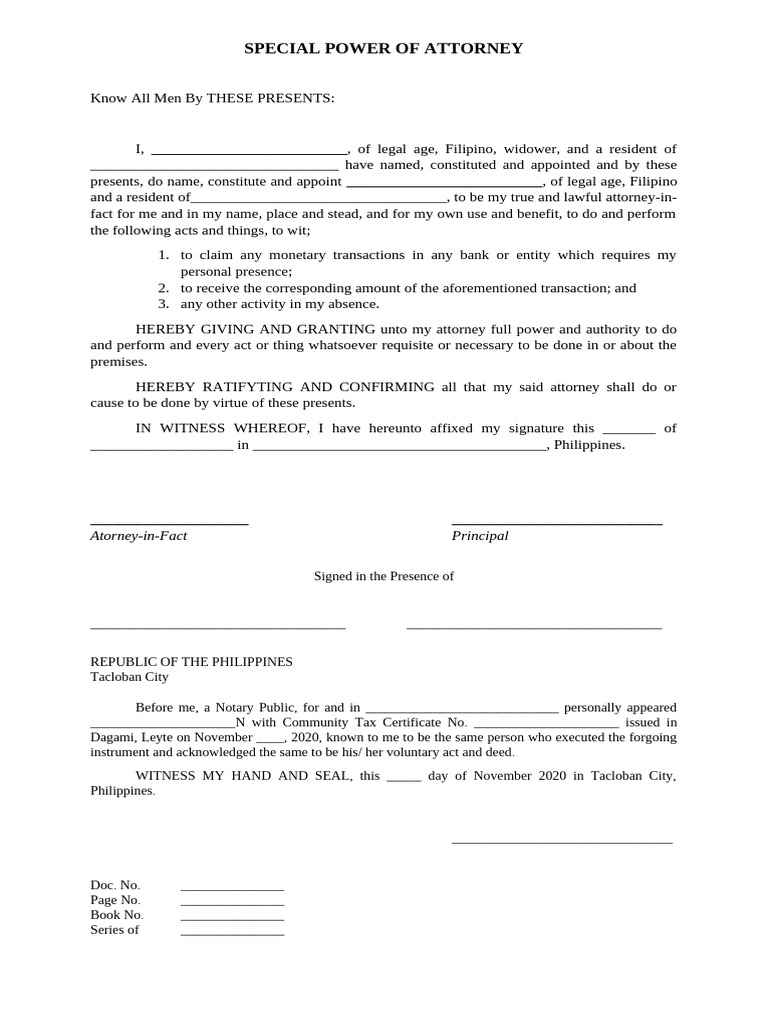 Image 2 for Special Power Of Attorney Template