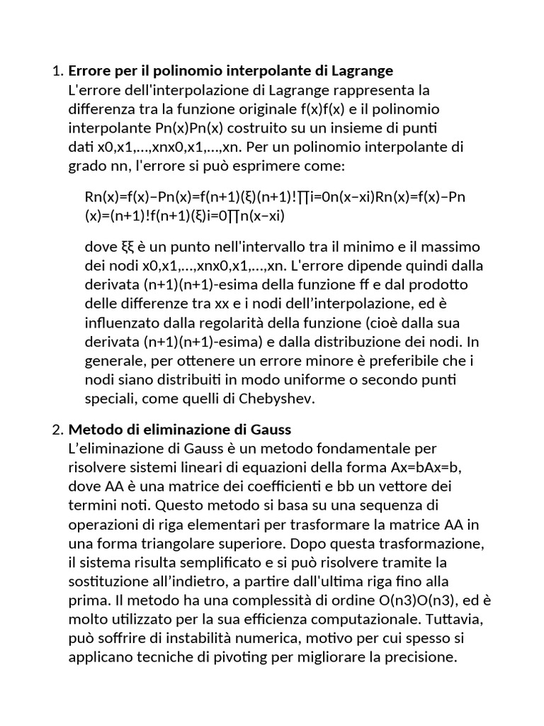 Teoria Metodi Numerici | PDF