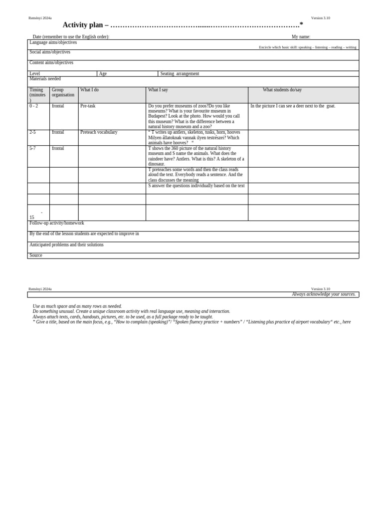 Activity Plan Sheet3.10 | PDF | Psycholinguistics | Learning