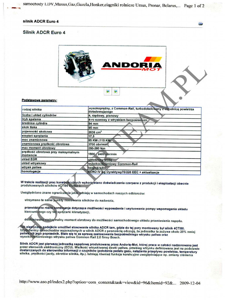 Silnik Andoria Adcr HT | PDF