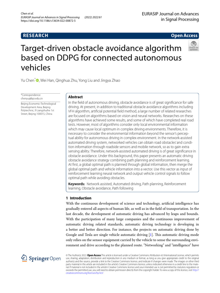 DDPG-Based Obstacle Avoidance for AVs | PDF | Artificial Neural Network ...