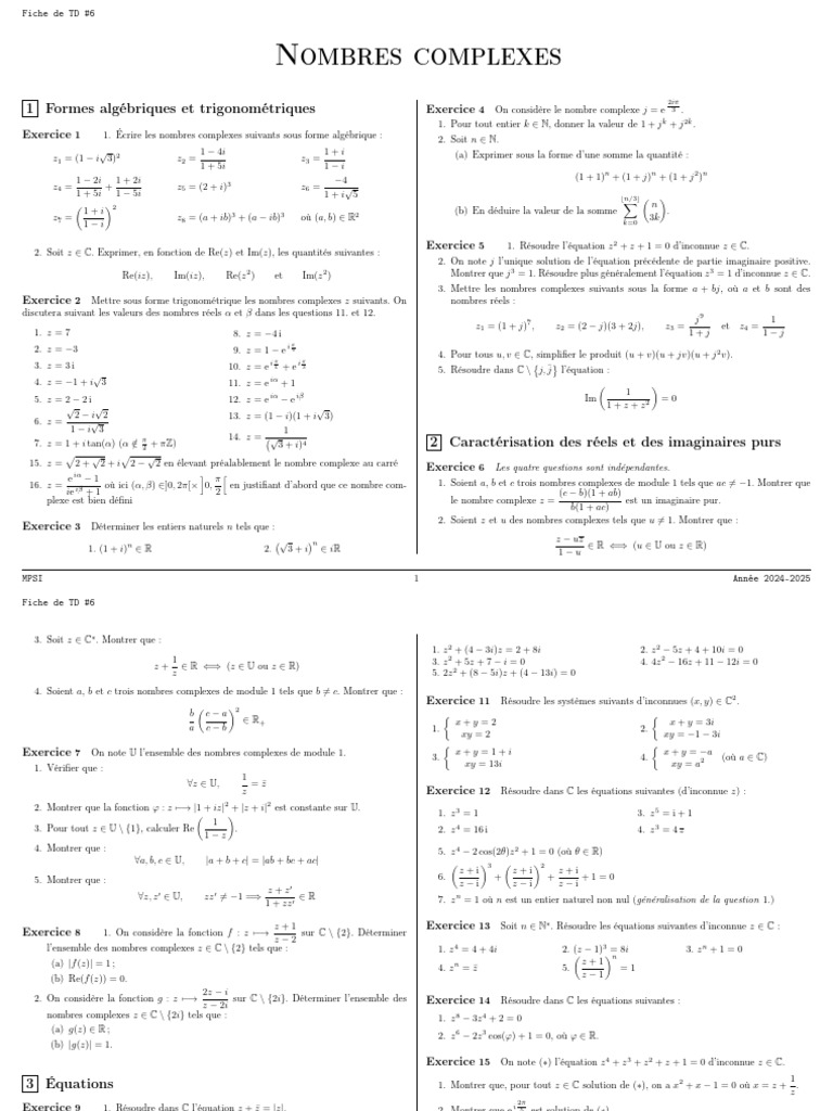 Nombres complexes : Formes algébriques et trigonométriques | PDF ...