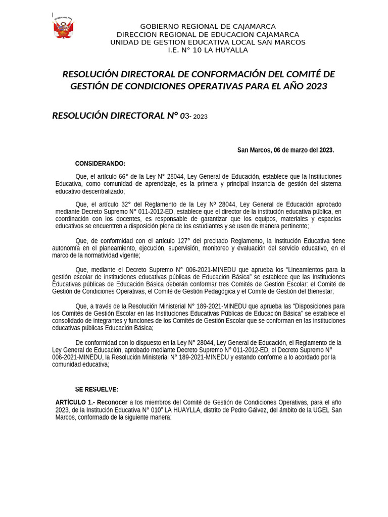 FORMATO RD DE COMITÉ DE GESTIÓN DE CONDICIONES OPERATIVAS 2023 | PDF