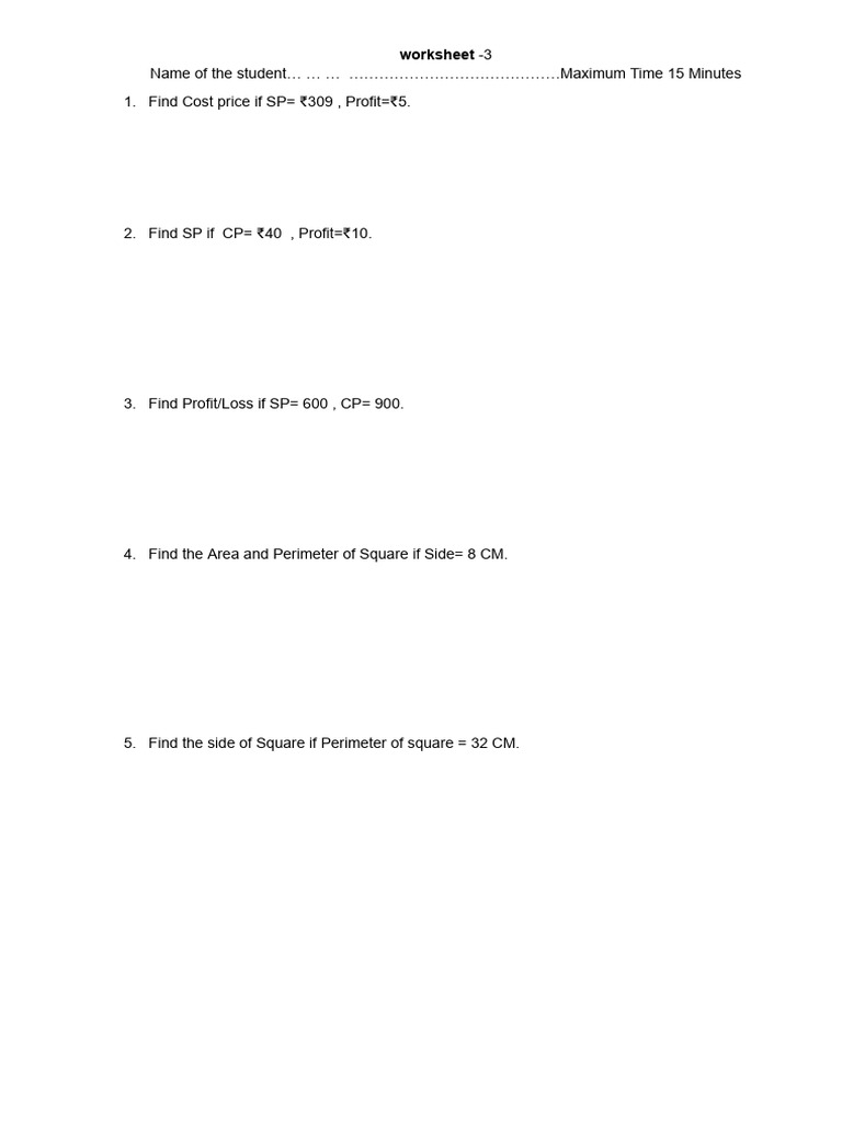 Worksheet-3 Class 5th | PDF