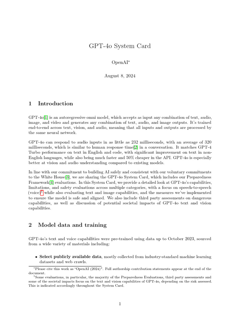 GPT-4o System Card Overview | PDF | Artificial Intelligence ...