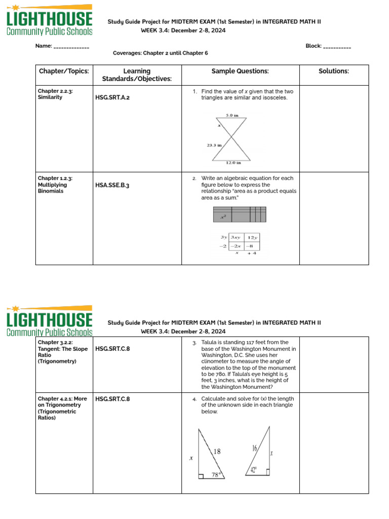 IM2 Midterm Exam Study Guide | PDF | Trigonometry | Triangle