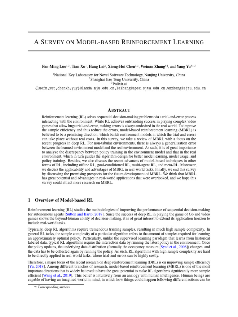 Survey on Model-Based Reinforcement Learning | PDF | Applied Mathematics