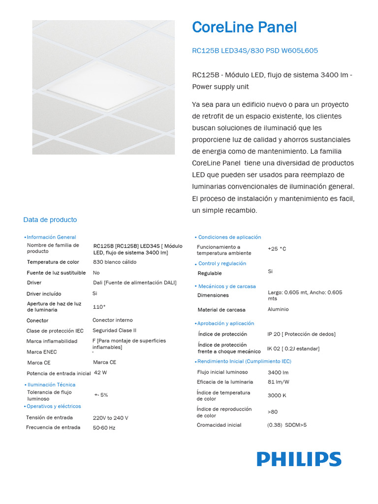 Panel LED CoreLine RC125B 3400 lm | PDF | Diodo emisor de luz ...