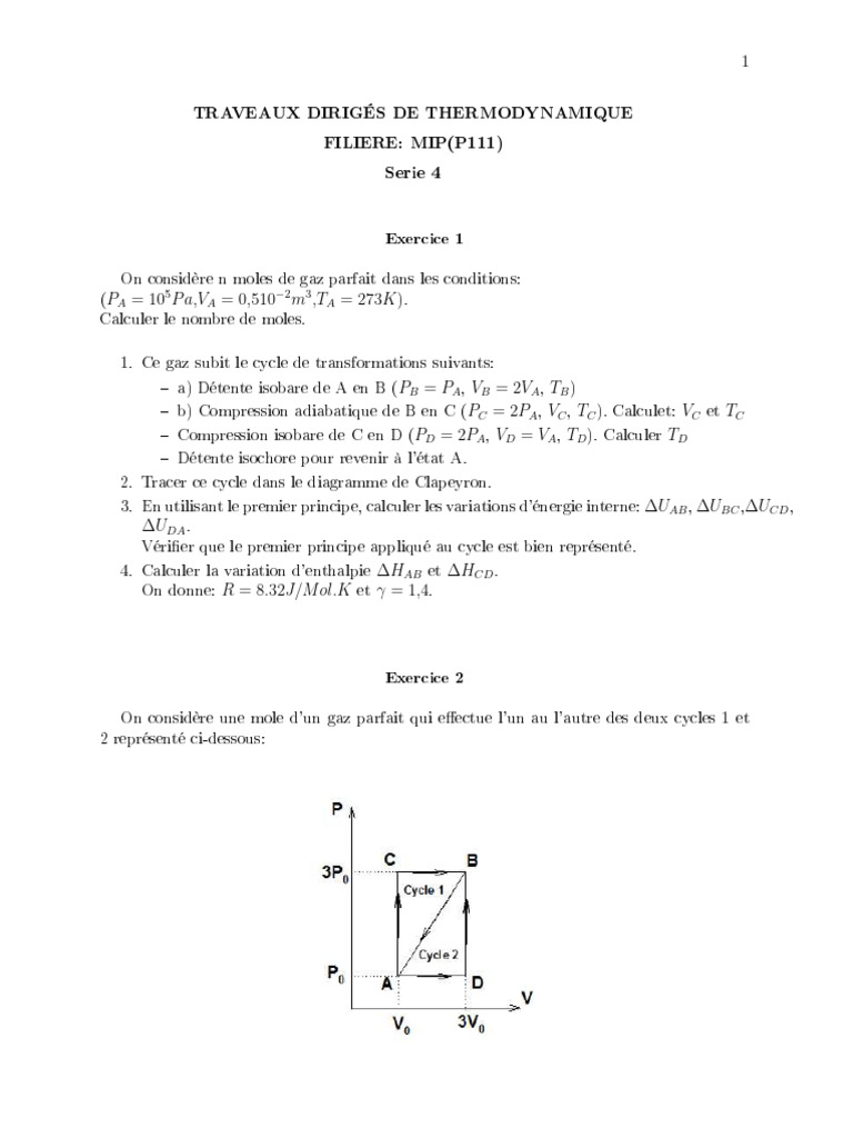 Exercices de thermodynamique avancée | PDF | Chaleur | Capacité thermique