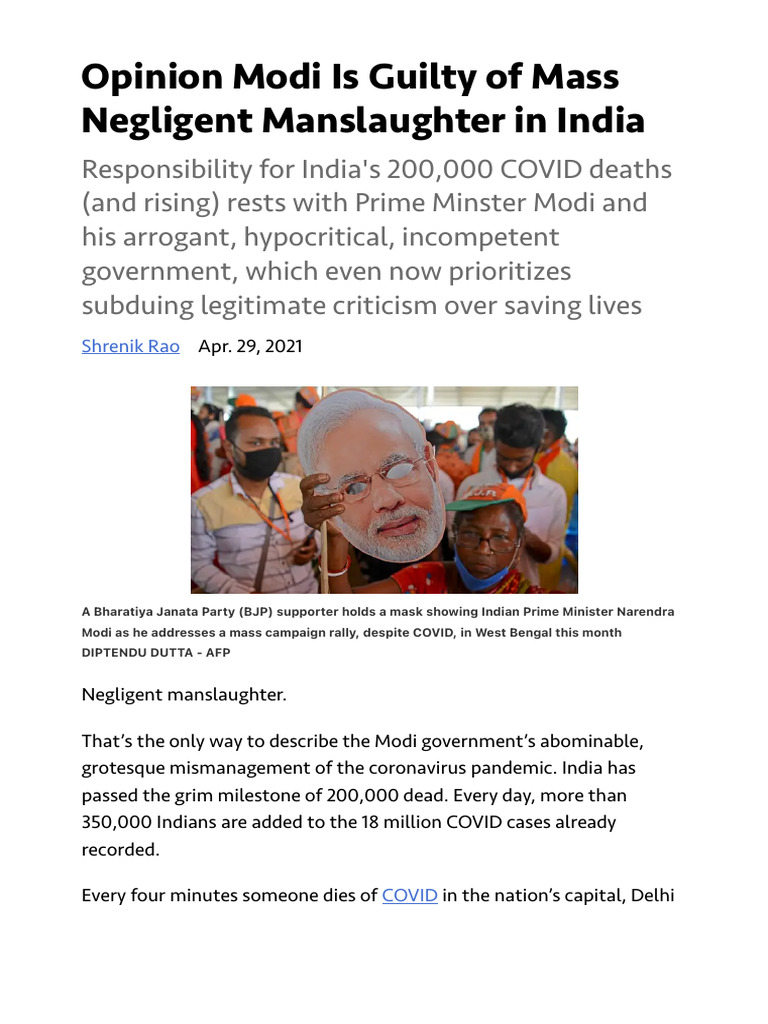 Modi's COVID Mismanagement: A Crisis | PDF | Narendra Modi | Bharatiya ...