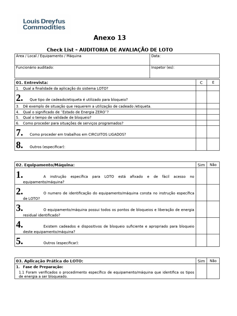 Checklist de Auditoria LOTO | PDF | Informática