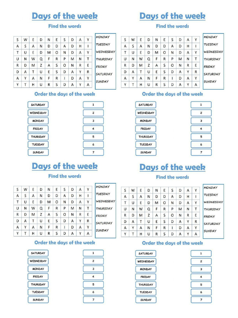 Days of The Week - Activities | PDF