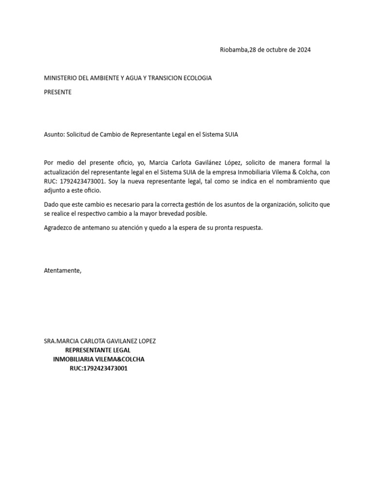 Solicitud de Cambio de Representante Legal | PDF
