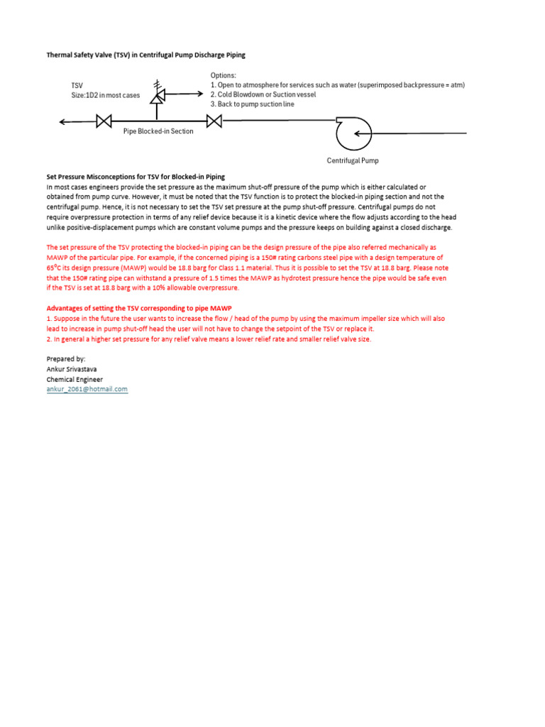 TSV Set Pressure in Pump Piping | PDF