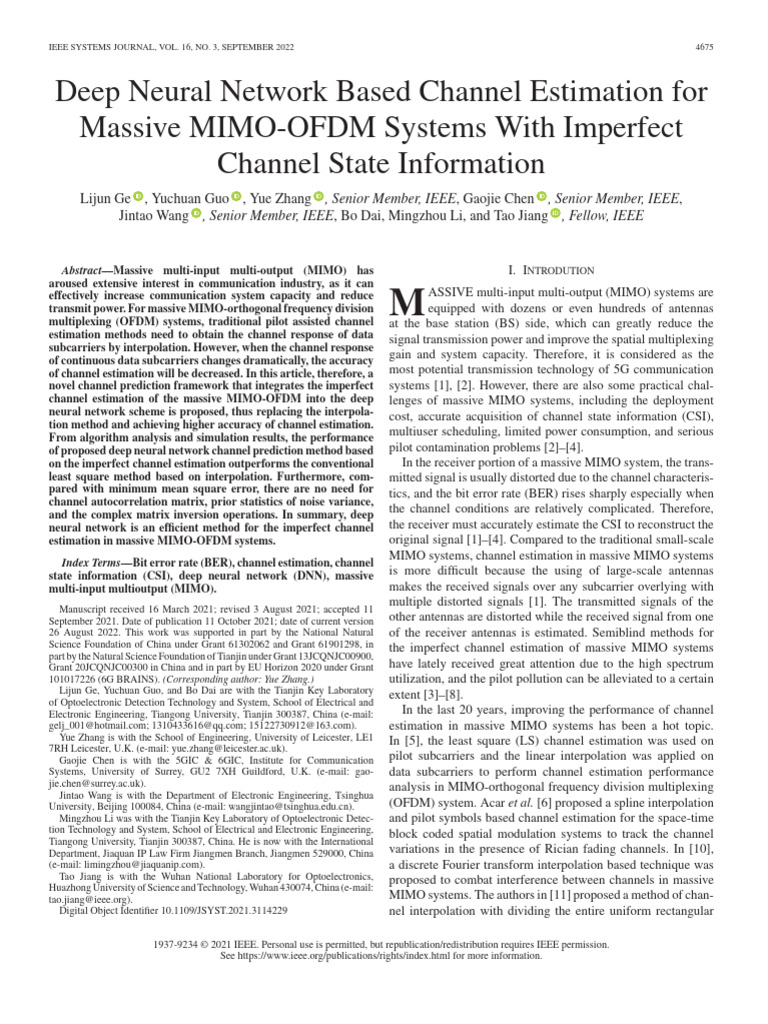 Deep Learning for MIMO-OFDM Channel Estimation | PDF | Deep Learning | Mimo