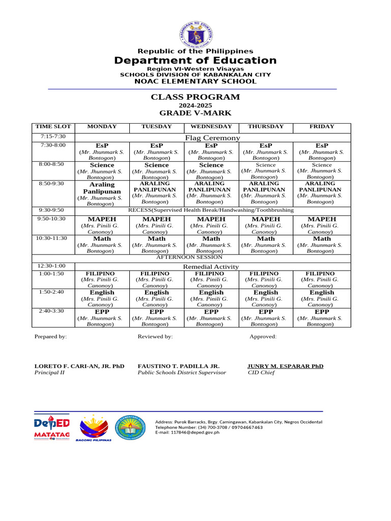Grade 5 class program pdf philippines