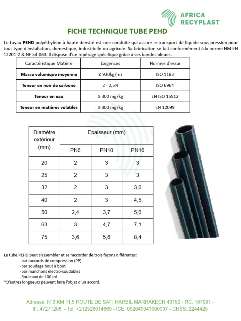 Fiche Technique Tuyau PEHD 80 | PDF
